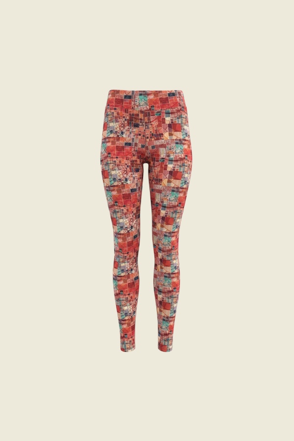 Calza Outlet Estampado Geométrico Naranjo Lycra Brasilera Talla M