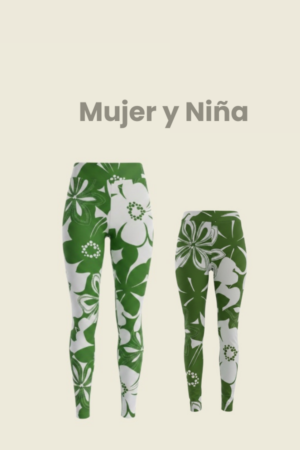 Pack Mamá e hija Calza Estampada Flores verde - Spiral Urban