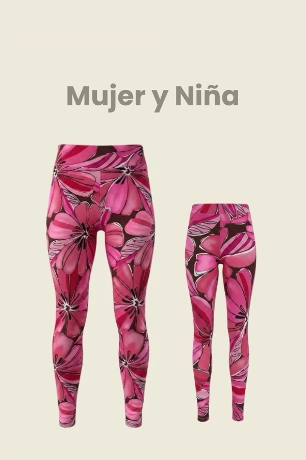 Pack Mamá e hija Calza Estampada Flores fucsia - Spiral Urban